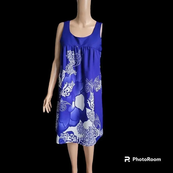 NWOT Apostrophe Womens Sleeveless Knee Length Drape Dress Size M Blue/White - Picture 11 of 15